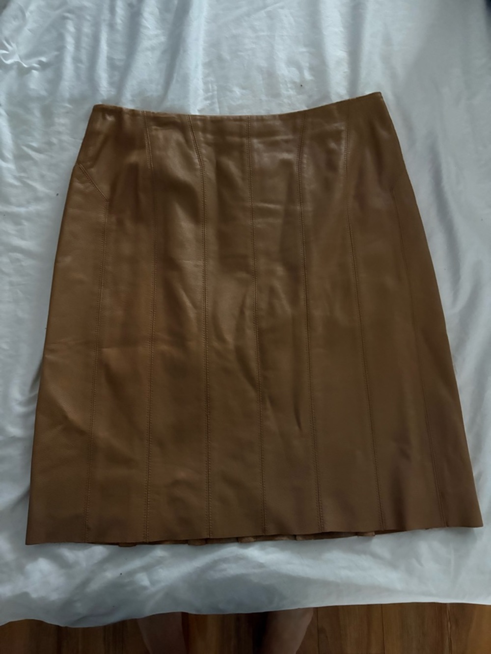 Etcetera Cognac Brown Faux-Leather A-Line Skirt 💯 Real Leather